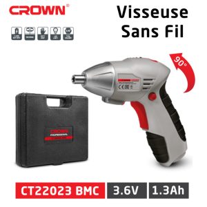 مفك براغي لاسلكي أصلي من كراون مع مقبض قابل للدوران و بطارية مدمجة CROWN Visseuse Sans Fil 3.6V Technologie lithium-ion CT22023-BMC